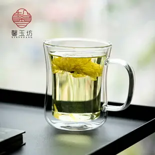 創意雙層耐熱玻璃水杯透明茶杯牛奶杯家用圓形辦公果汁杯