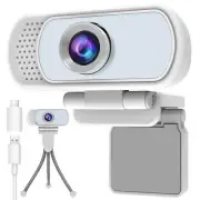 Webcam with MicrophoneWebcam 1080p WhiteUSB Web Camera 110-Degree View Angle Com