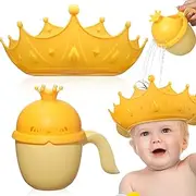 Baby Shower Cap Adjustable Silicone Crown Shampoo Bath Cap Visor Cap with Baby Shampoo Rinse Cup Cute Baby Bath Rinse Cup Protecting Eye Ear for Infants Toddlers Kids Children