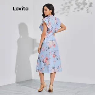 Lovito 波西米亞花卉荷葉邊束帶女式連身裙 LBL08131