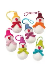 Six Handmade Miniature Hanging Felt Snowmen Decorations