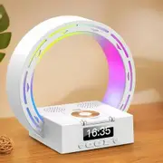Bluetooth Speaker,Wireless Charging,Cell Phone Stands,Atmosphere Bedside Light and Clock, HD Surround Sound Perfect for Home (White)