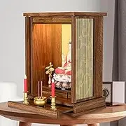 Chinese Buddhist Altar Shelf, Chinese Fengshui Home Guan Gong God of Wealth Display Pedestal Offering Table(42cm)