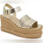 New in Box Kenneth Cole Shelby Espadrille Wedge Sandal Metallic Gold Sz 6.5 $139