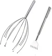 Telescopic Back Scratcher Kit ,Portable Scalp Head Massager & SPA Telescopic Extendable Back Scratcher in Office and Home (Silver)