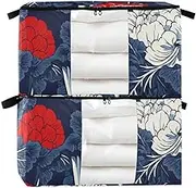 Cabbage Japanese Style Blue Red 60/95 L zippered bedding storage with Reinforced Handles, clear window under bed organizer for Blankets, Comforters, and Clothes