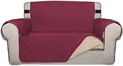 PrinceDeco Sofa Slipcover Reversible Sofa Cover Furniture Protector Water Resistant Couch Cover with Elastic Straps, Washable Couch Cover for Kids Dogs Pets (2 Seater, Burgundy and Tan)