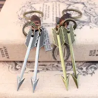 在飛比找樂天市場購物網優惠-新款青銅鑰匙扣圈時尚青銅雙弓箭頭掛件簡約真皮復古純手工編制