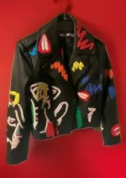 Rare Alice + Olivia A+O X Tom Wesselmann Cody XS Leather Moto Jacket
