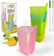 NDBOX 350ml Tumbler with Straw, and Cleaning Brush - Water, Fruit Juice Apple Juice, Milk Unbreakable Drinking Cups for Active Kids - Top-Rack Dishwasher Safe (Cups Straw 4pcs + 2pcs Brush)