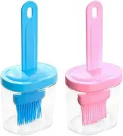 2Pcs Silicone Oil Bottle Brush Set, Portable Barbecue Brush, Silicone Basting Brush, Oil Dispenser Bottle with Brush, Suitable for BBQ Pastry Grill Baking Kitchen Cooking (Pink&Blue, 7 * 17 CM)