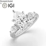 Pear Solitaire Labgrown Diamond Trilogy Ring Platinum 5.15 Ct F VVS2