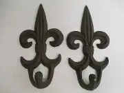Pair of Fleur De Lis Wall Hook Rack 7.5"x3.75" Farm Rustic Home Decor
