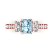 1.82 Emerald Cut 3 stone Blue Promise Wedding Ring 14k Rose Solid Solid Gold