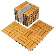 Idzo Set of 10 Premium Teak Deck Tiles, Distinctive Teak Wood Flooring with I...