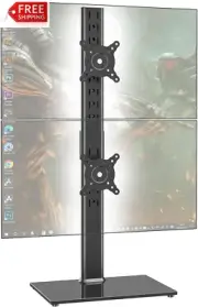 Dual Monitor Stand - Vertical Stack Screen Free-Standing Desk Mount Arm Riser Fi