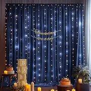 10x10ft Navy Blue Backdrop Curtains with Lights String for Baby Shower, Wrinkle Free Curtains Backdrop for Birthday Party, Polyester Backdrop Drapes for Wedding Photo Shoot (5 x 10ft,2 Panels)