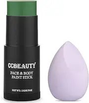 CCbeauty Witch Green Face Paint Stick, Face Painting Kit, Non Toxic SFX Makeup For Grinch Monster Halloween Costume Cosplay,Professional Body Paint,Full Coverage Painting Foundation With Makeup Sponge