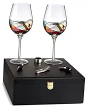 Wine Gifts for Women - 2 Wine Glasses & accessories Set - Hand Painted Wine