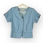 Madewell Pleated Short-Sleeve Top Women's XS Light Blue Denim Button Front NWT