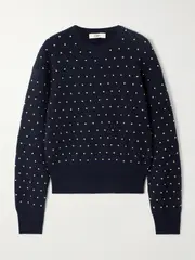 [Chloé] Chloé - Studded Ribbed Wool And Cashmere-blend Sweater - Navy - medium medium Blue