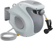 Retractable Garden Hose Reel 1/2in X100ft with 7 Pattern Spray Nozzle Grey