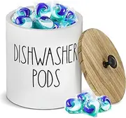 [Anwelynd] Rustic Round Dishwasher Pod Holder, Dishwasher Tablet Container for Kitchen Decor and Accessories, Wood Laundry Detergent Pods Container with Lid Laundry Detergent Storage