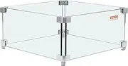VEVOR Gas Fire Pit Wind Guard for Square Fire Table, 380 x 380 x 180 mm Clear Tempered Wind Guard for Firepits, 8mm Thick Square Glass Shield, Glass Panel with Hard Corner Bracket & Feet