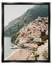 Cinque Terre Coastal Town Scenery Framed Floater Canvas Wall Art by Krista Broadway