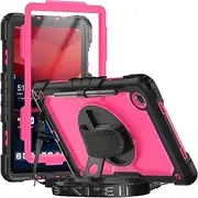 [Herize] Case Cover for Lenovo Tab M11 2024 with Screen Protector Pen Holder Model TB-330FU/TB331FC Lenovo Xiaoxin Pad 11 Inch | Heavy Duty Rugged Cover W/Stand Hand Shoulder Strap | Rosered