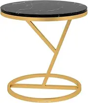 Exquisite C-S-Qing-Desk Marble Coffee Table, Single Layer Gold Bracket Bar Table Living Room Bedroom Cafe Resting Round Side Table(Size:40 * 40 * 55CM,Color:B)
