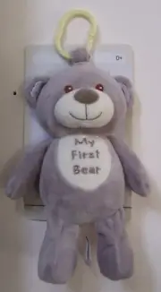 Kelly Baby Gray My First Bear Rattle Soft Plush Toy With Stroller Pram Clip