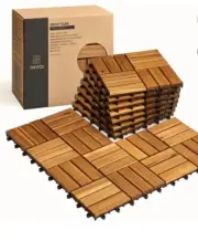 12''x12'' Interlocking Deck Tiles 10pcs Patio Wood Deck Tiles for Indoor&Outdoor
