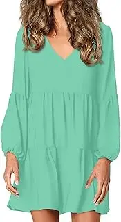 [DDFS] Women Summer V Neck Tunic Dress Casual Loose Flowy Swing Shift Mini Dress