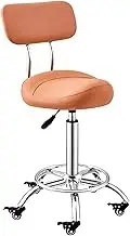 Saddle Stool 50-70cm Adjustable Height Swivel Saddle Chair with Locking Wheel,footrest and Backrest Rolling Stool Salon Stool