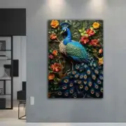 Blue Peacock Colorful Animal Abstract Unframed Canvas Print Australian Wall Art