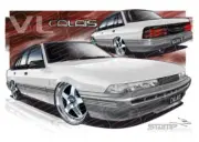 Holden VL CALAIS ALPINE WHITE SILVER FR18 A3 FRAMED PRINT (HC129SR)