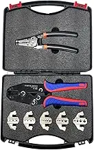 Quick Change Crimping Tool Kit with Box Multifunction Ratcheting Wire Stripper Cable Terminal Crimper Pliers for Ferrule/Nylon/Insulated/Non-Insulated Terminals, Heat Shrink Connectors, Insulated