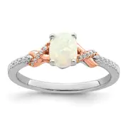 14k Two-Tone Gold Polished Oval Opal u0026 Real Diamond Ring