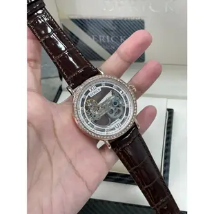 Derick 德理克 男手錶 指針式 金屬錶框 機械錶 自動上鍊 前後鏤空 皮錶帶 鑲鑽
