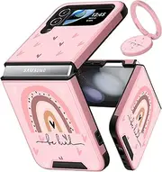 [Funermei] (2in1 for Samsung Galaxy Z Flip 4 Case for Women Girls Cute Phone Cover Girly Rainbow Pretty Aesthetic Unique Design with Ring Stand Luxury Funda for Samsung Z Flip 4 Cases 6.7'' (2022)