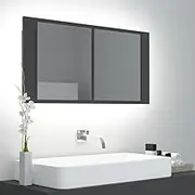 LED Bathroom Mirror Cabinet in Grey with RGB Adjustable Light, 90x12x45 cm, Durable Acrylic Mirror and Ample Storage Spaces