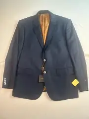 Max Davoli Baroni Super 150s Sports Coat Men Size 44S Navy Brown Single Breasted
