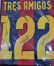 LIONEL MESSI NEYMAR SUAREZ ICONS SIGNED BARCELONA JERSEY