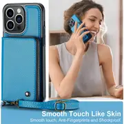 Crossbody Wallet Case PU Leather Phone Case Card Holder for iPhone-Blue