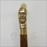 Victorian Face Handle Walking Stick Cane Solid Brass Handle Wooden Stick Style