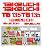 Decal Sticker set for: Takeuchi TB135 Mini Digger Pelle Bagger Excavator