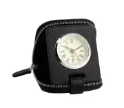 BRIONI TRAVEL BATTERY QUARTZ ALARM CLOCK SAFFIANO LEATHER CASE ITALY NEW #1