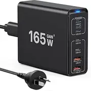 USB C Charging Station 165W, USB C Desktop Charger GaN 6 Port Fast Travel Wall Charger Adapter Compatible with MacBook Pro/Air/iPhone 12/13/14/15/16 Series/Samsung Galaxy S22/S23/S24/Laptop (Black)