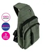 Bag Sling Cross Body Swosh Adjustable Multiple Pockets 3 Zipper Design - Green
